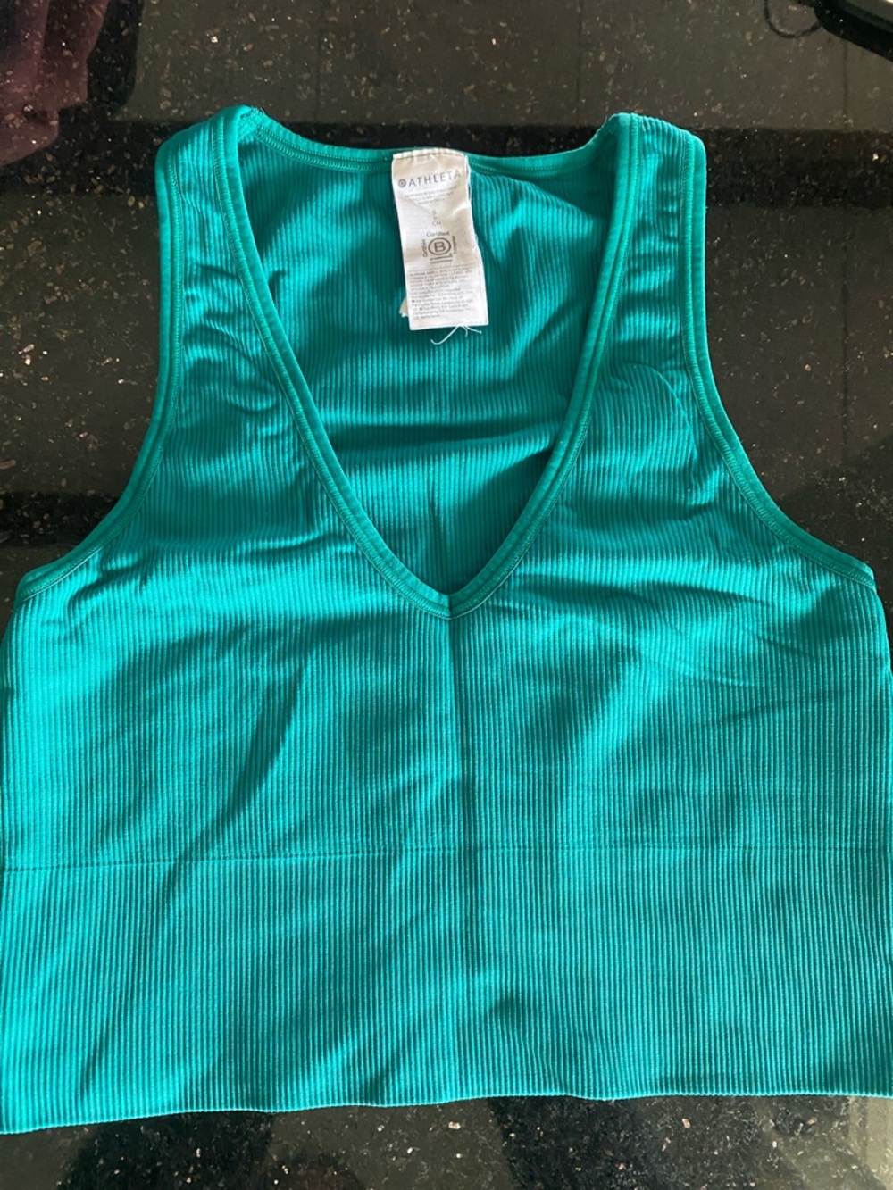 Athleta Teal Ribbed V-Neck Crop Tank